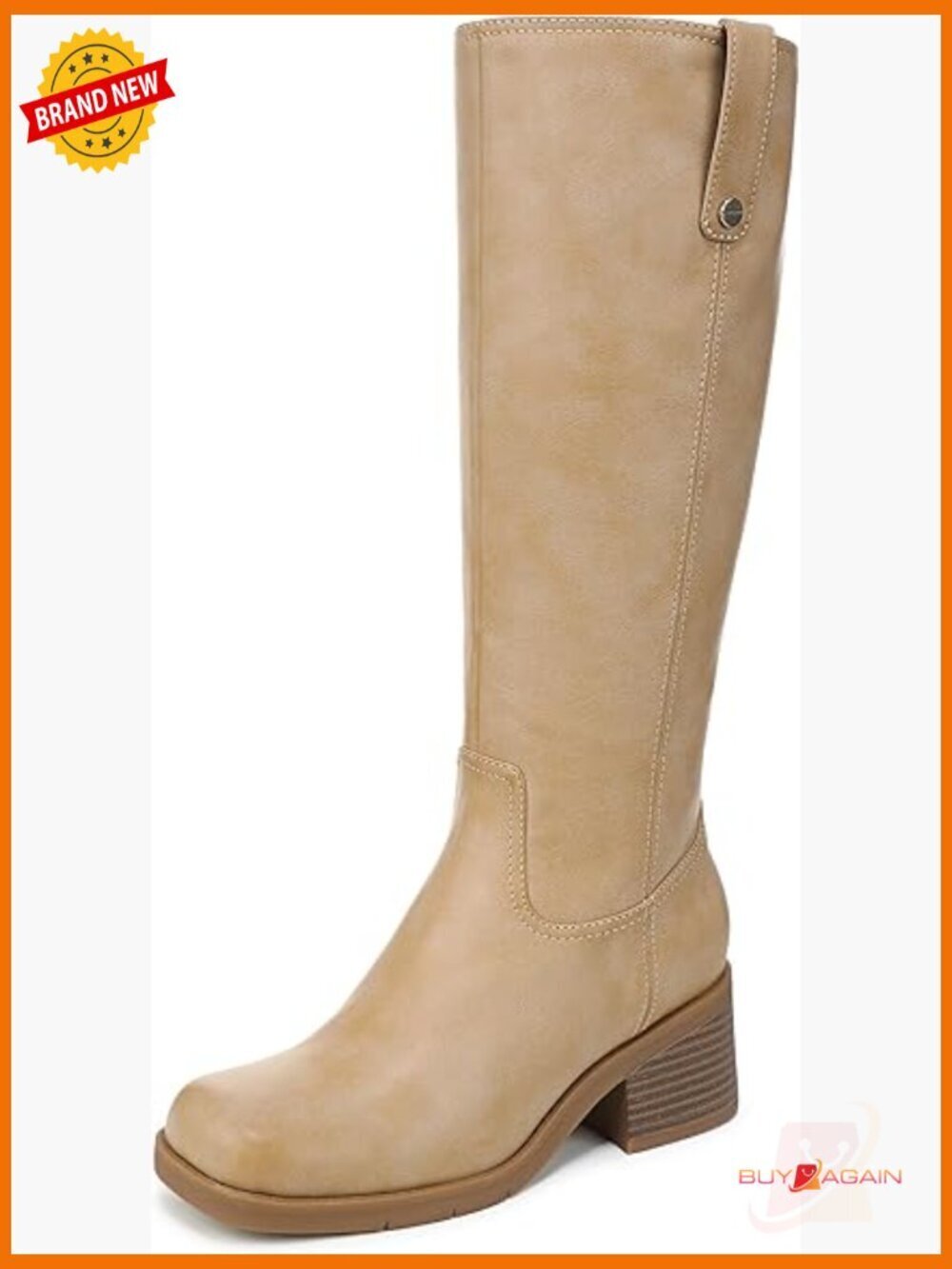 Knee High Boots with Zipper, Square Toe, Block Heel, Eco-Friendly Materials